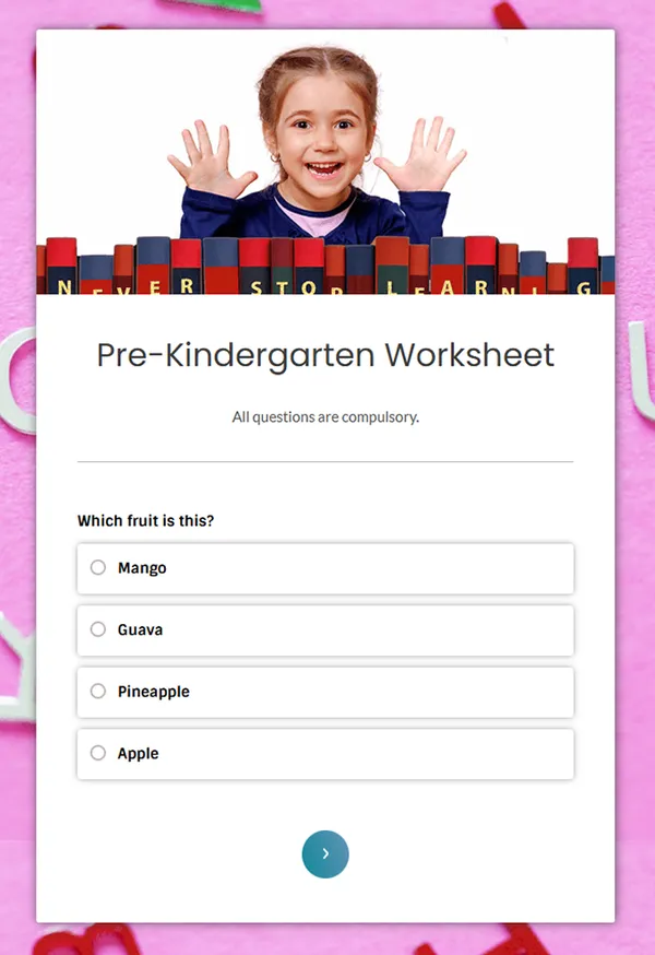 Pre-Kindergarten Worksheet Form template